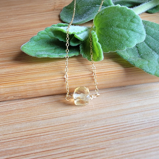 CITRINE Floating Necklace Quartz Crystal Gemstone 14K Gold Filled Minimalist Jewelry November Birthstone