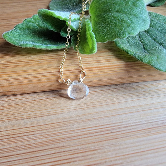 Floating Necklace Clear Crystal Rock Quartz  Gemstone 14K Gold Filled Minimalist Jewelry Handmade