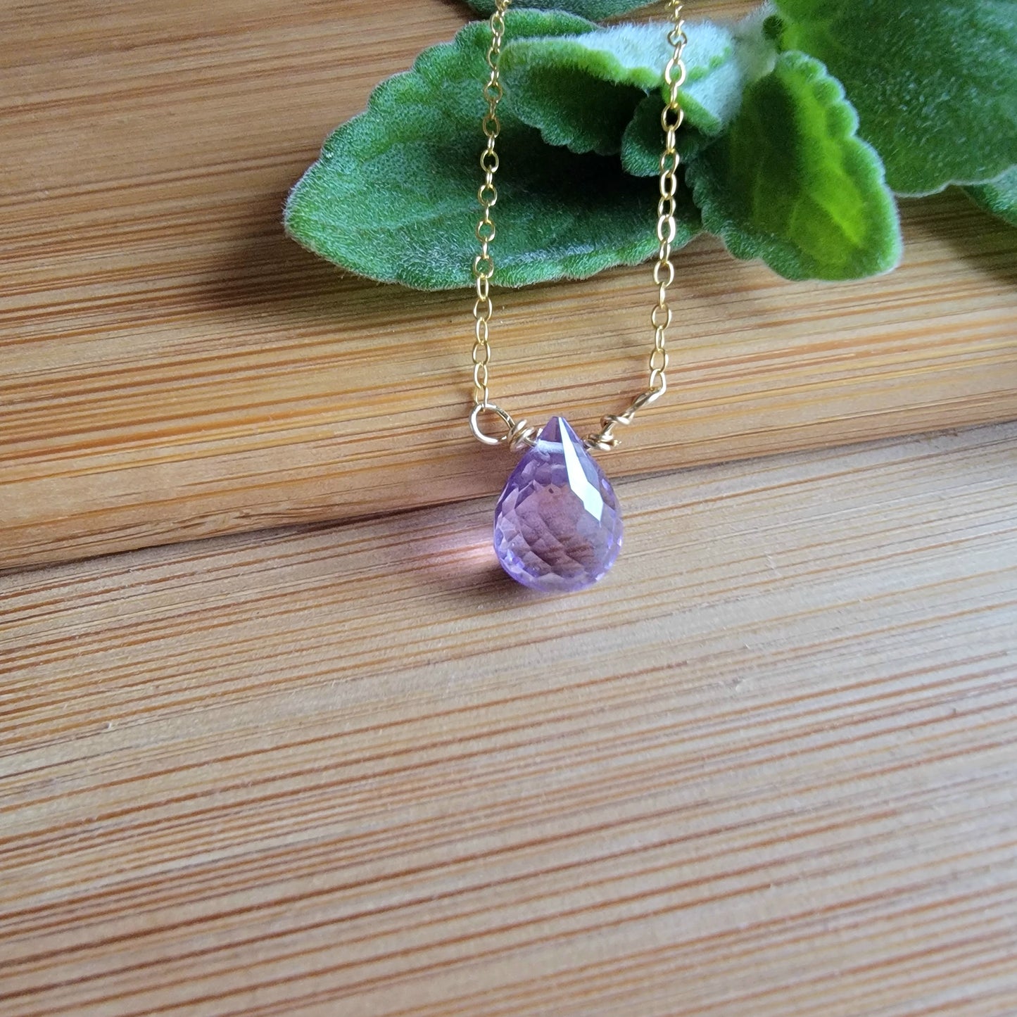 Amethyst Floating Necklace Crystal Gemstone Minimalist Jewelry Handmade February birthstone