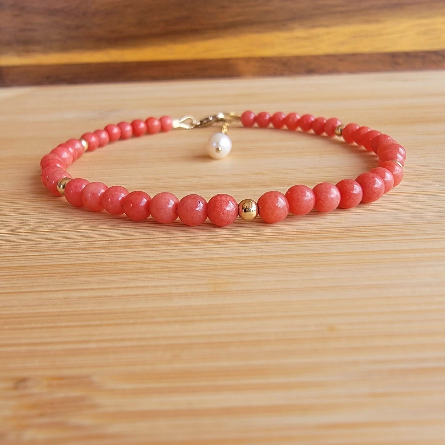 Red Jade Anklet Genuine Gemstone Crystal Beaded Dainty Anklet with Pearl Boho Jewelry Minimalist Tiny Handmade