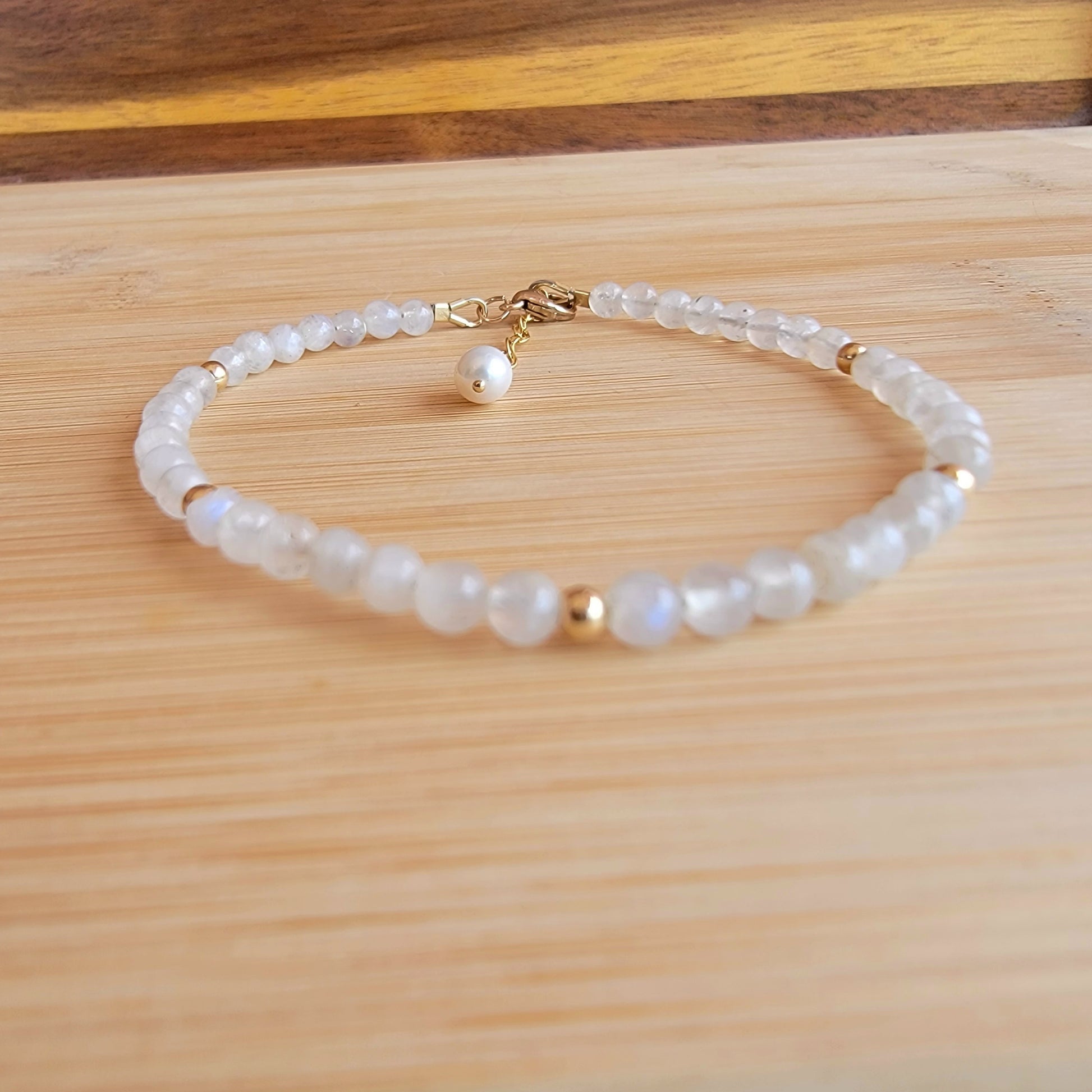  MOONSTONE beaded anklet crystal gemstone ankle bracelet 14k gold filled 