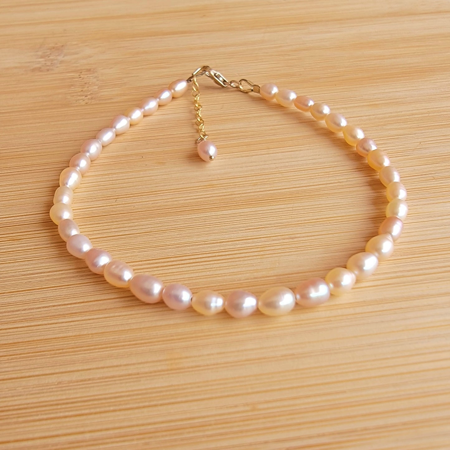 Peach pink pearl beaded anklet crystal gemstone ankle bracelet 14k gold filled 