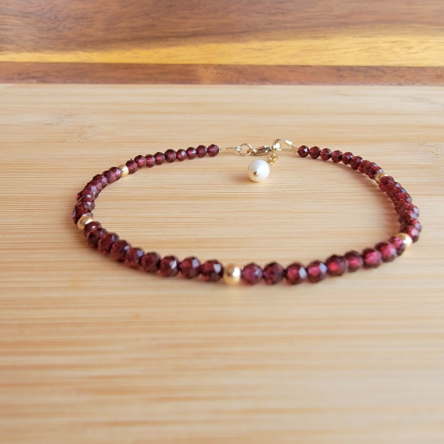 Garnet Anklet Genuine Gemstone Crystal Beaded Dainty Anklet with Pearl  Boho Jewelry Minimalist Tiny January Birthstone