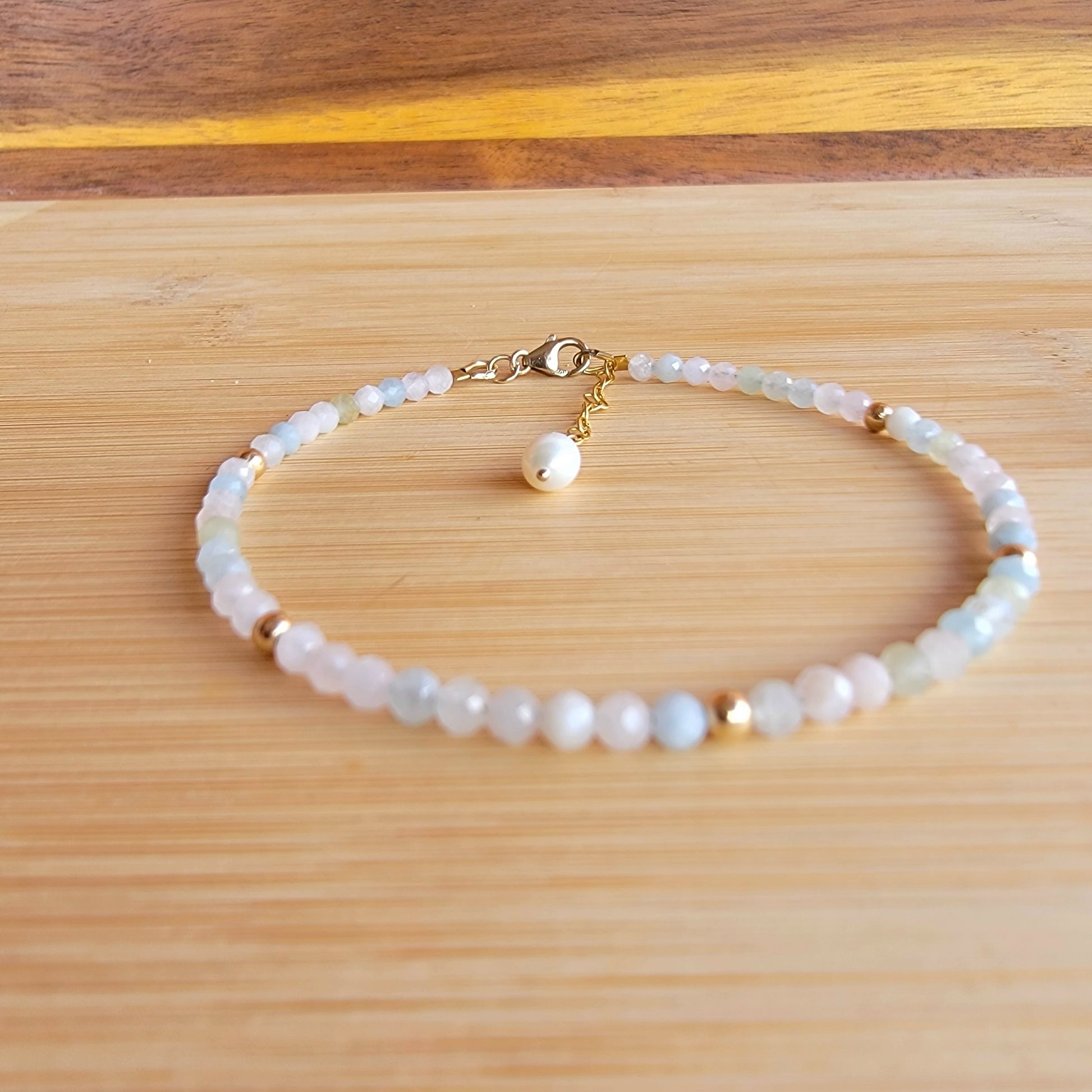 Morganite beaded anklet crystal gemstone ankle bracelet 14k gold filled 