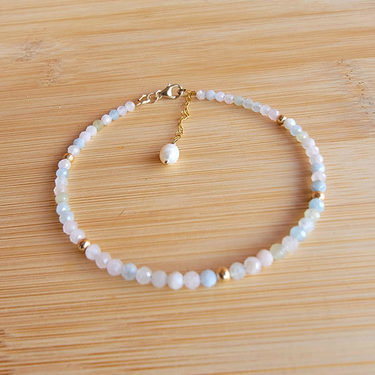  Morganite beaded anklet crystal gemstone ankle bracelet 14k gold filled 