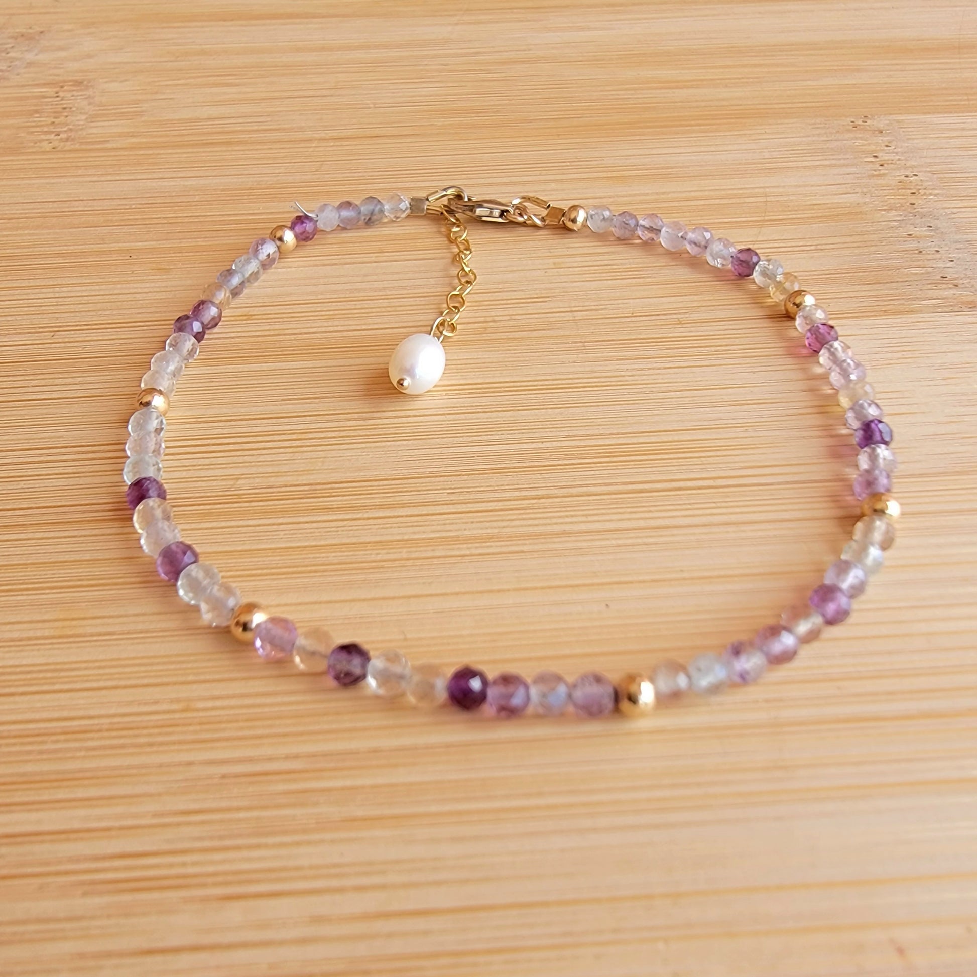 Flourite beaded anklet crystal gemstone ankle bracelet 14k gold filled