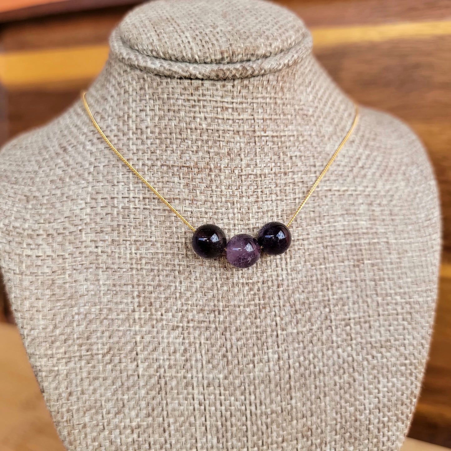 Amethyst Floating Necklace 3 Stone Crystal February Birthstone Gemstone Minimalist Jewelry Handmade