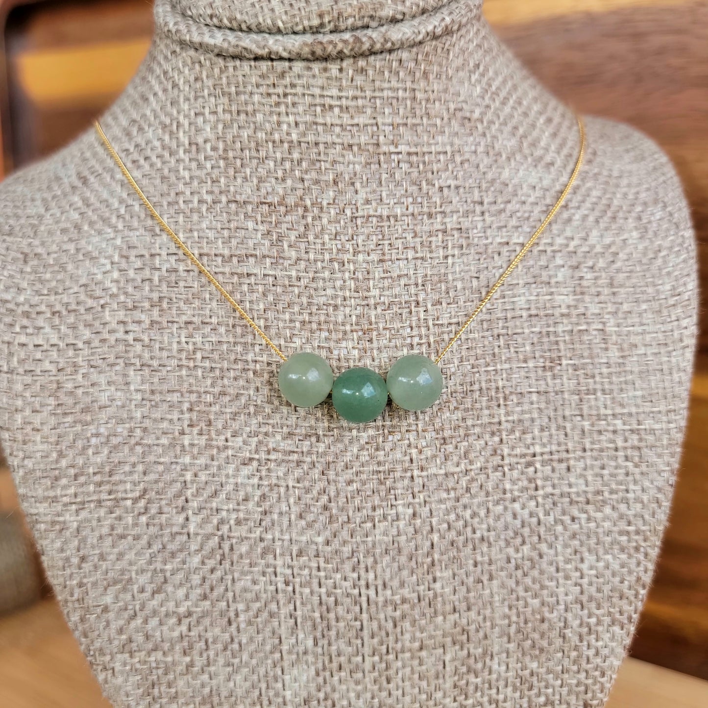 Aventurine Floating Necklace 3 Stone Crystal Gemstone Minimalist Jewelry Handmade Simple