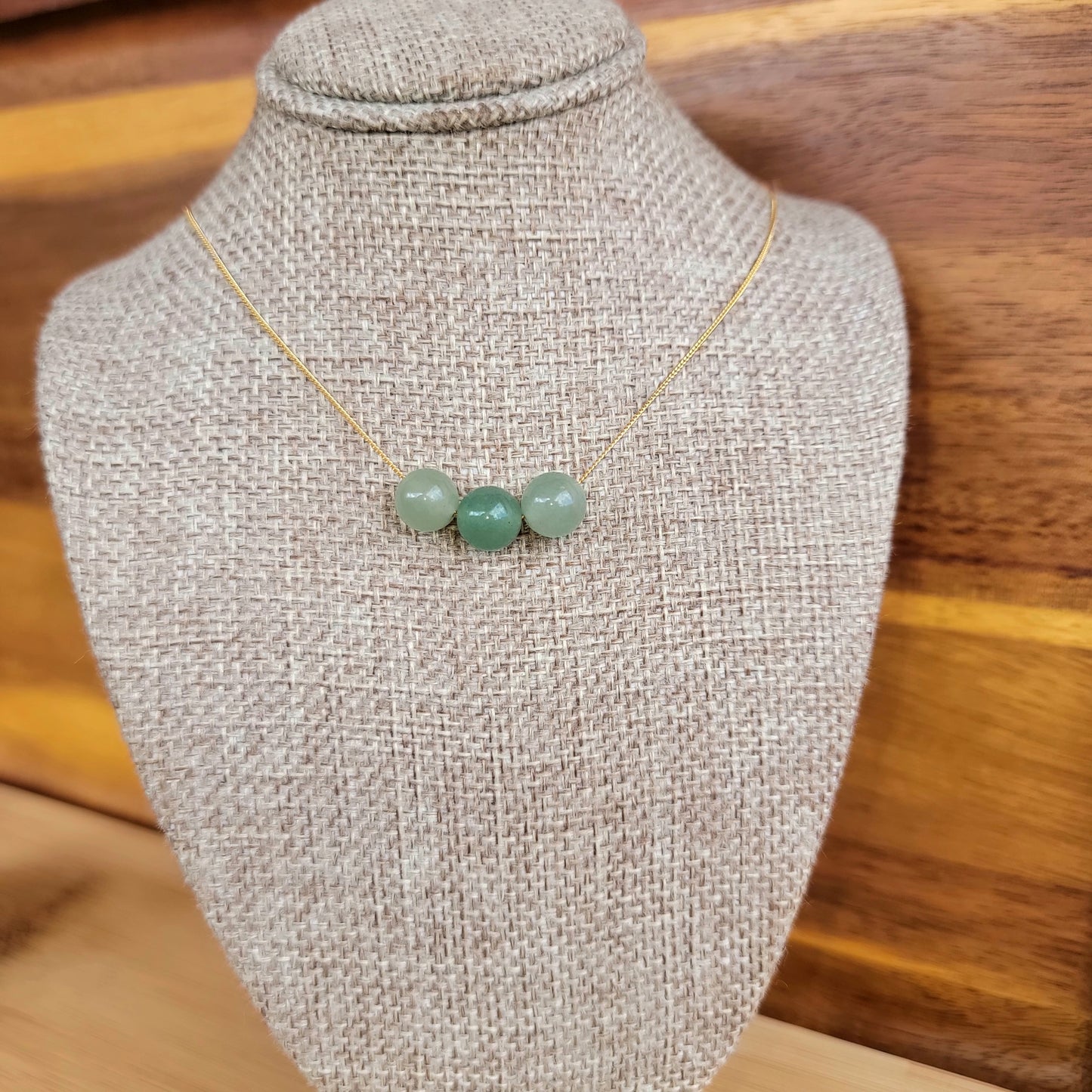 Aventurine Floating Necklace 3 Stone Crystal Gemstone Minimalist Jewelry Handmade Simple