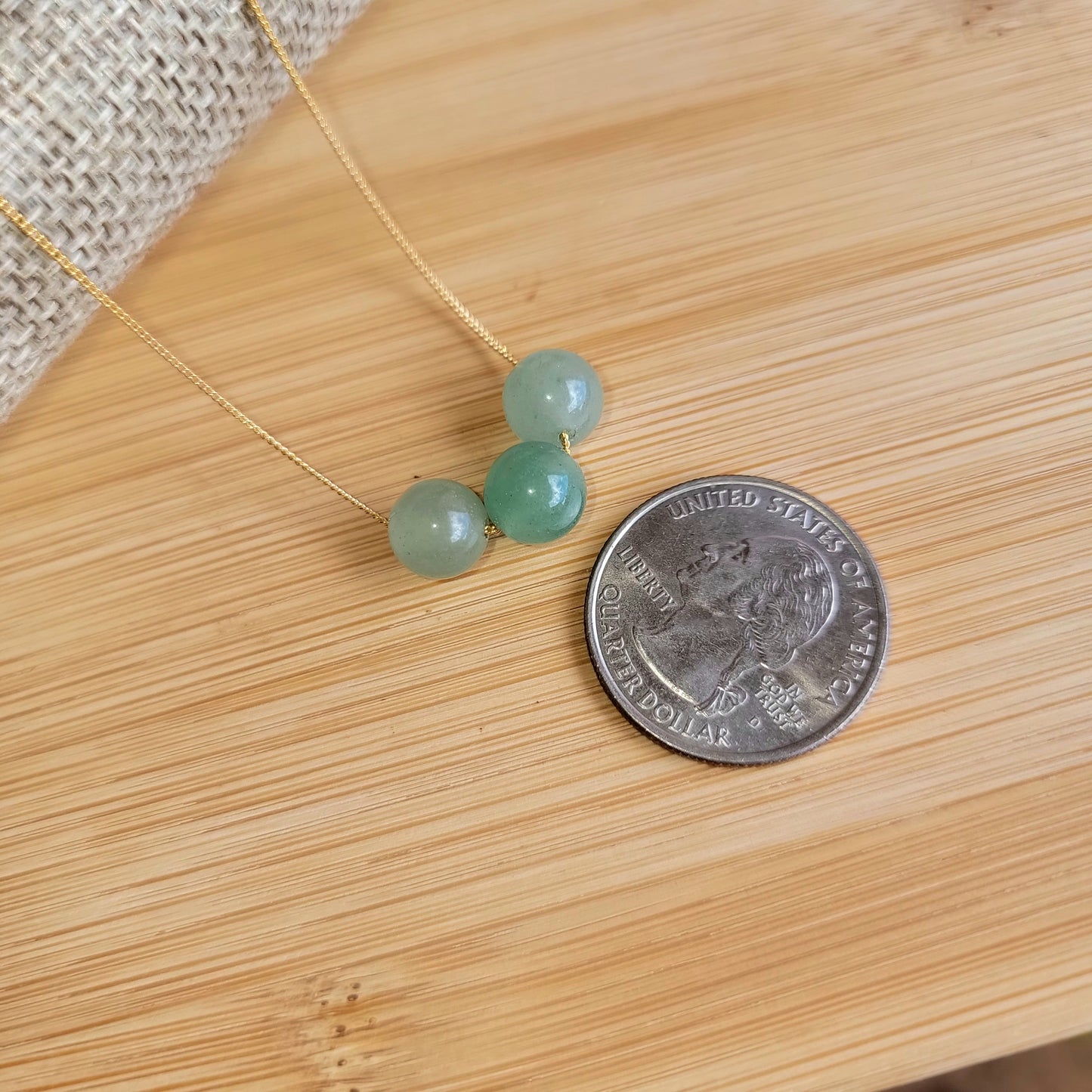 Aventurine Floating Necklace 3 Stone Crystal Gemstone Minimalist Jewelry Handmade Simple