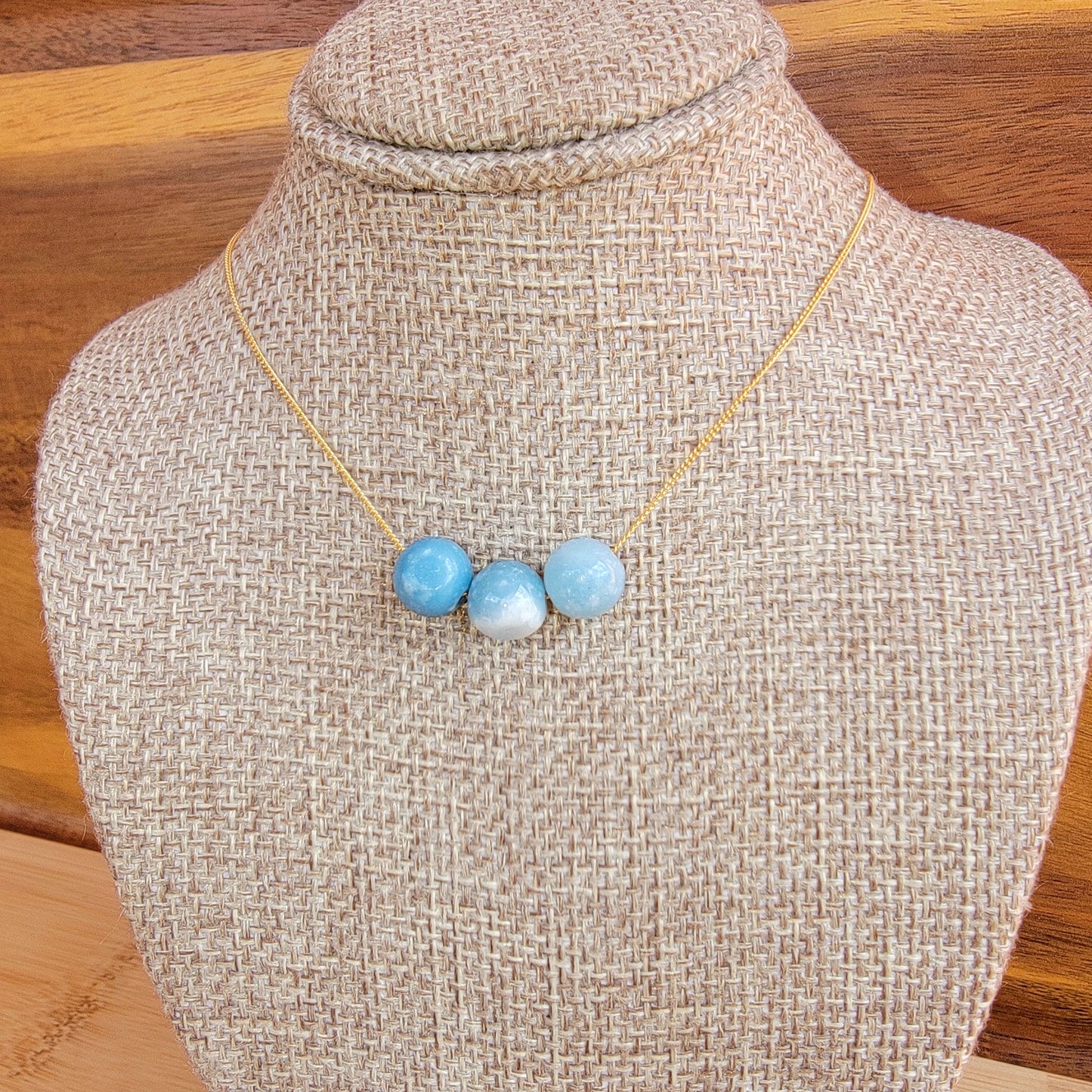 Larimar Floating Necklace 3 Stone Crystal Gemstone  Minimalist Jewelry Handmade Simple