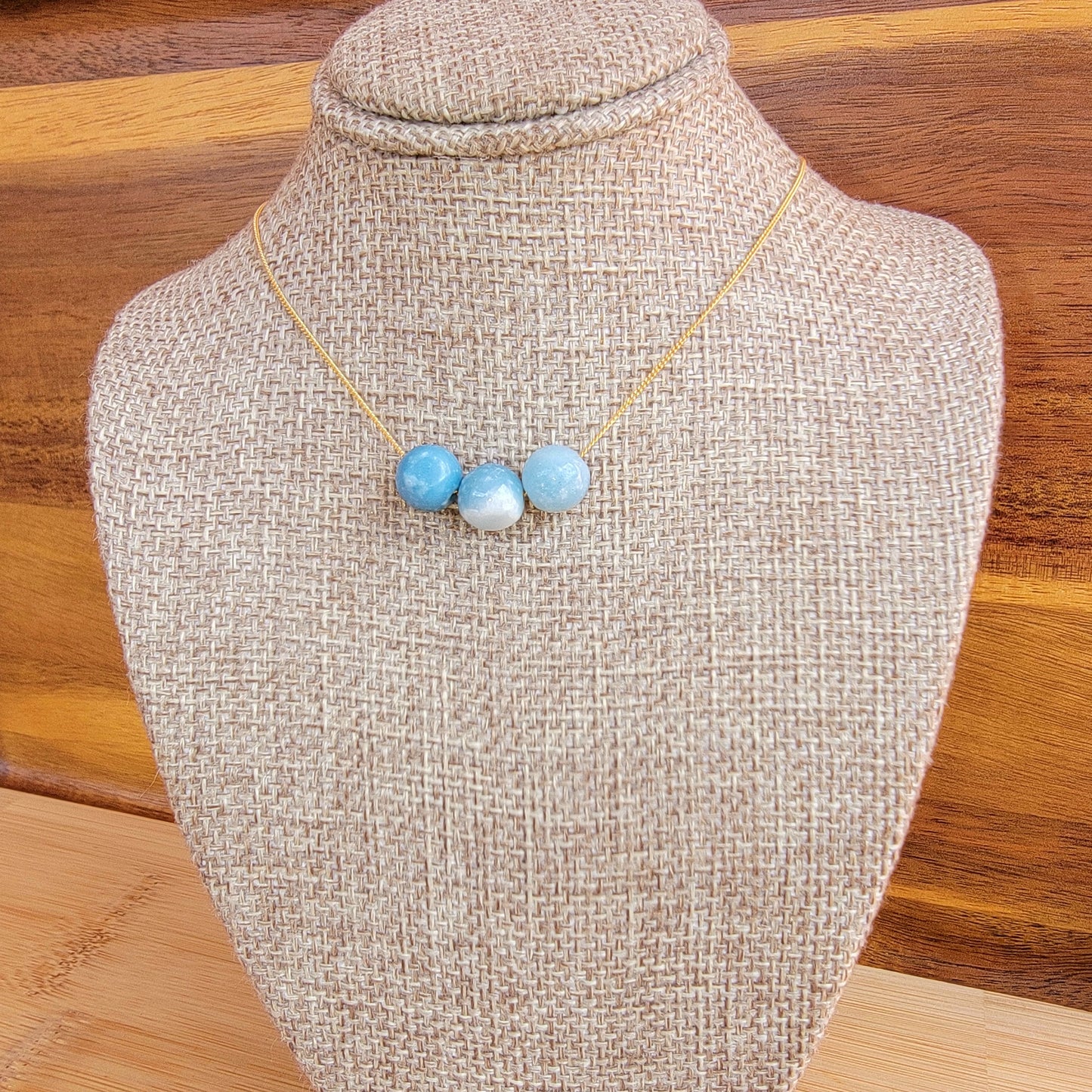 Larimar Floating Necklace 3 Stone Crystal Gemstone  Minimalist Jewelry Handmade Simple