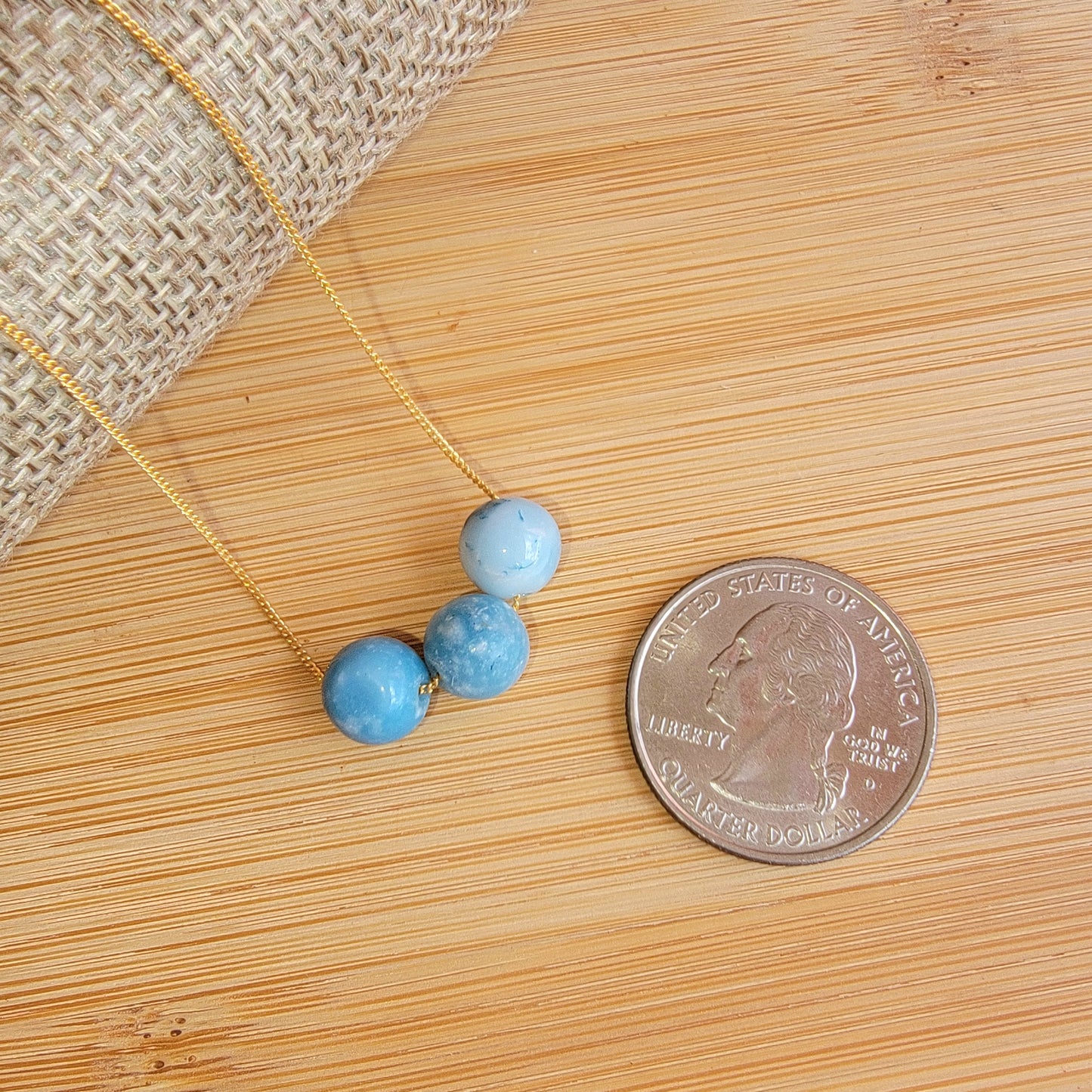 Larimar Floating Necklace 3 Stone Crystal Gemstone  Minimalist Jewelry Handmade Simple