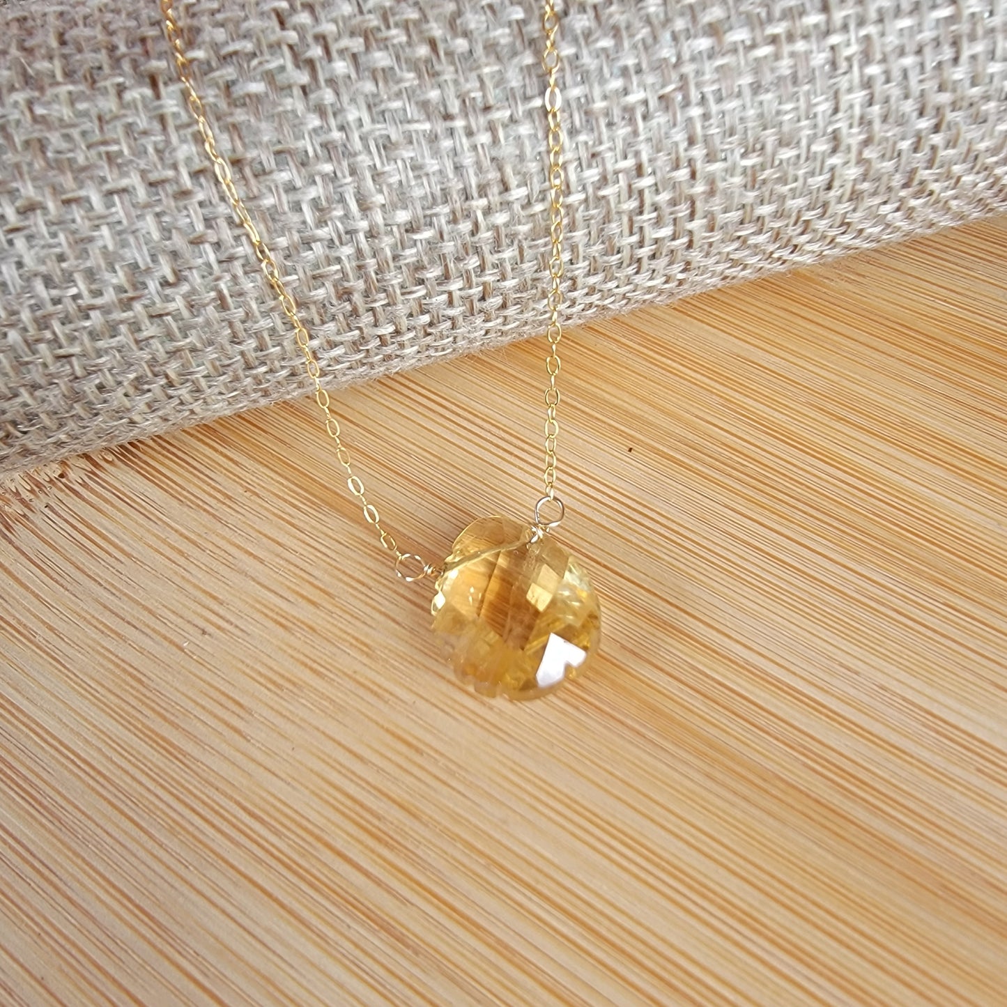 CITRINE Floating Necklace Quartz Crystal Gemstone November Birthstone Minimalist Jewelry Handmade