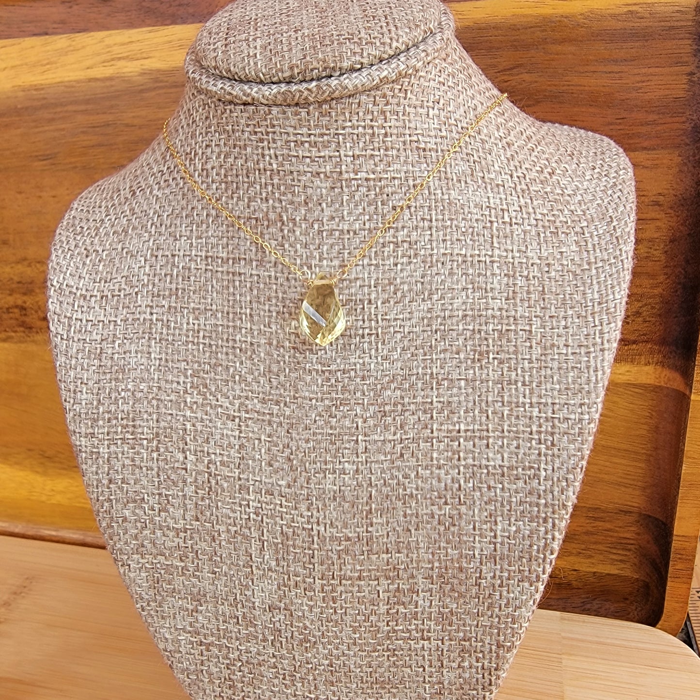 Floating Necklace Lemon Quartz Crystal Gemstone 14K Gold Filled Minimalist Jewelry Handmade