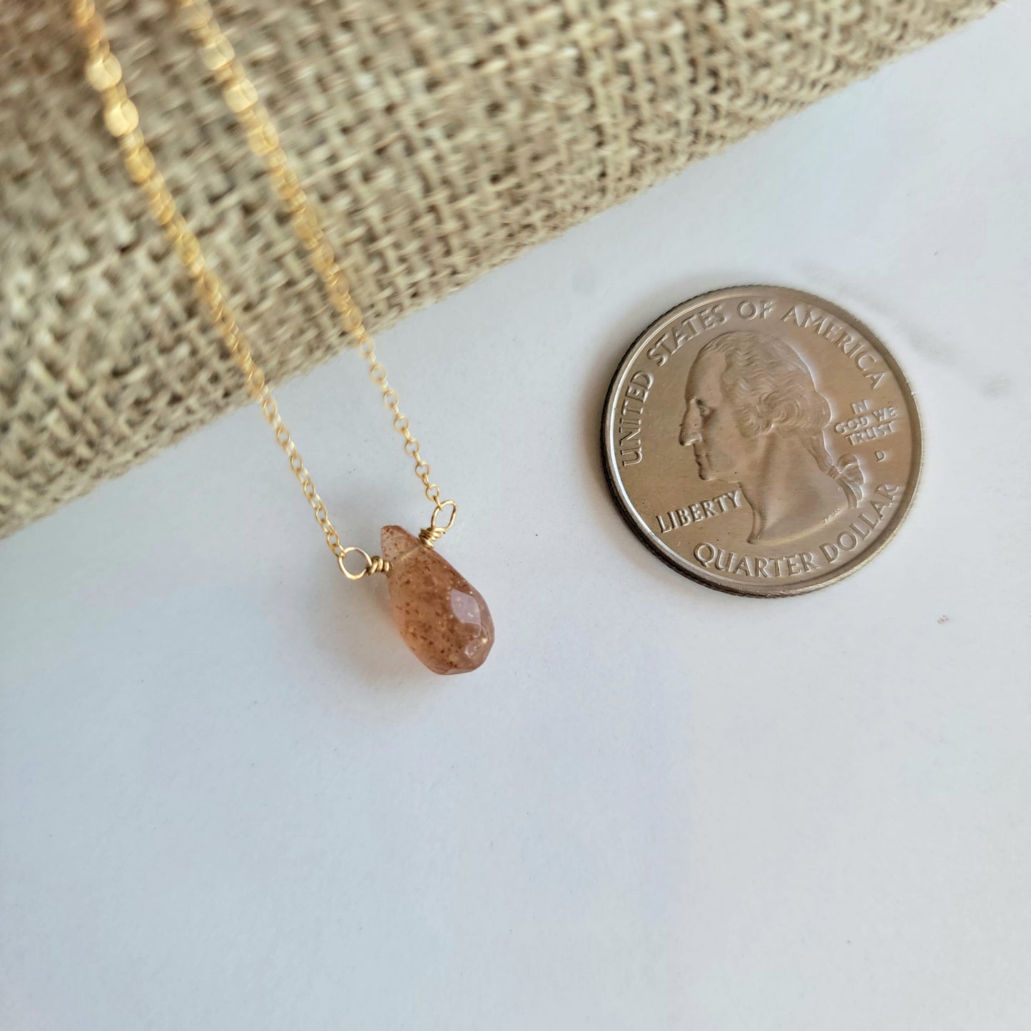 Sunstone Floating Necklace Crystal Gemstone 14K Gold Filled Minimalist Jewelry Handmade Simple