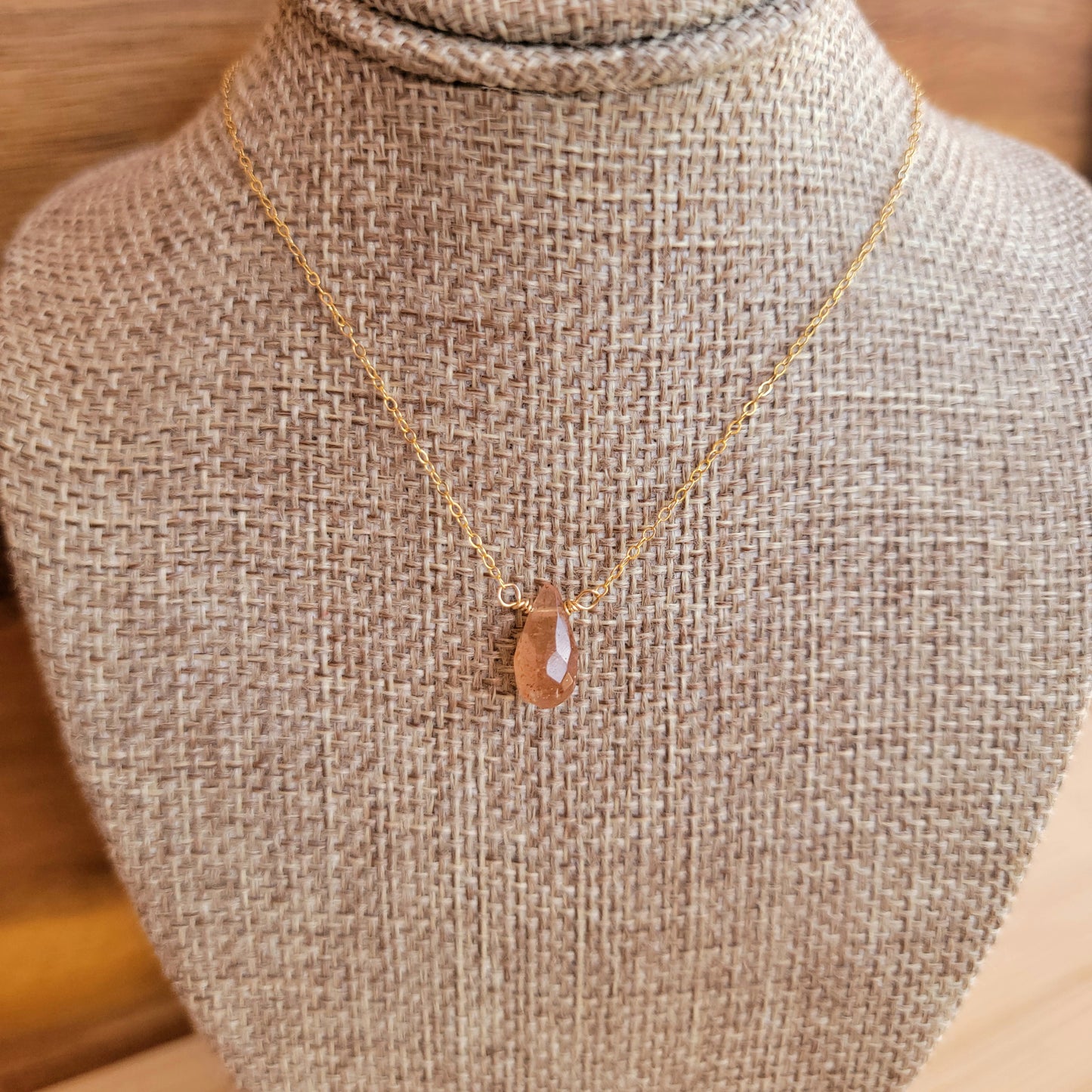 Sunstone Floating Necklace Crystal Gemstone 14K Gold Filled Minimalist Jewelry Handmade Simple