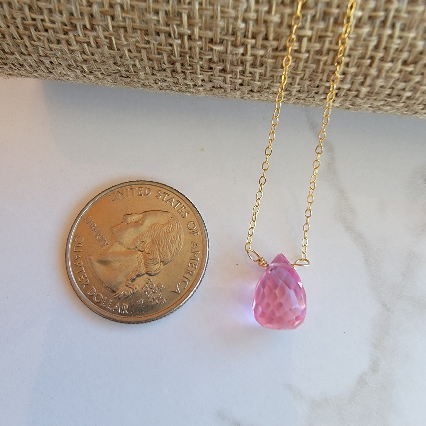 Pink Sapphire Floating Necklace Crystal Gemstone September Birthstone Minimalist Jewelry Handmade