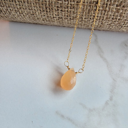 Peach Moonstone Necklace Floating June Birthstone Gold Dainty Delicate Necklace