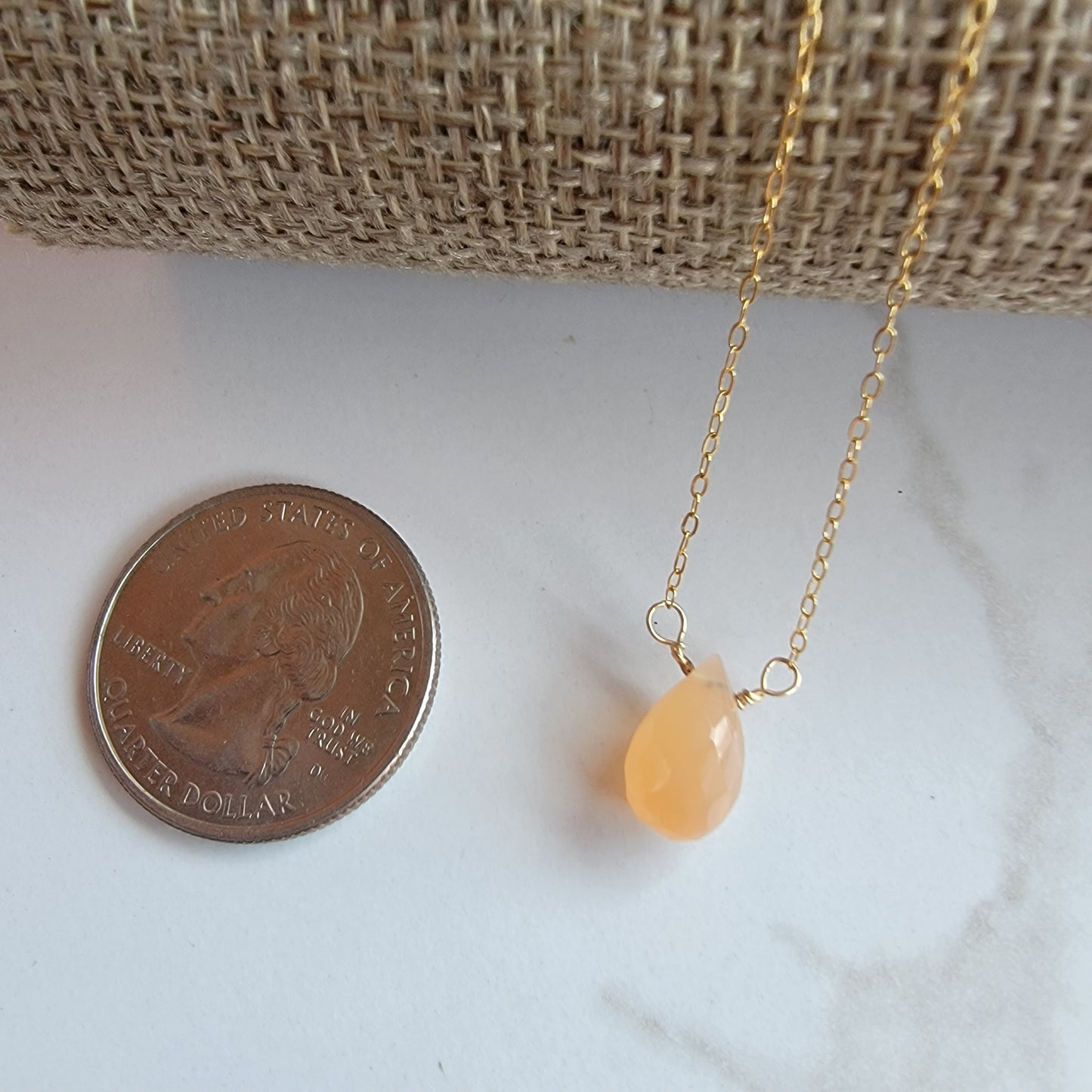 Peach Moonstone Necklace Floating June Birthstone Gold Dainty Delicate Necklace