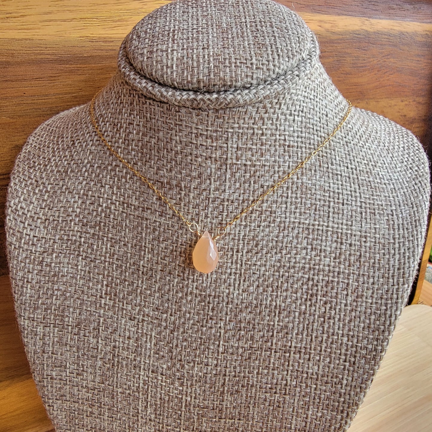 Peach Moonstone Necklace Floating June Birthstone Gold Dainty Delicate Necklace