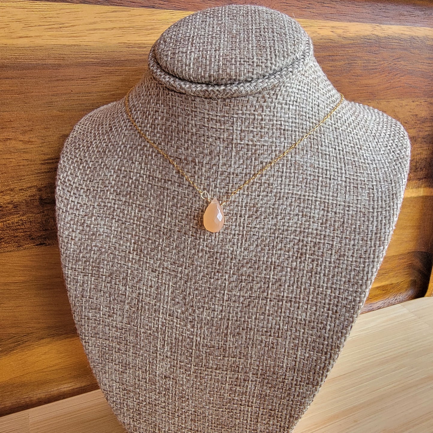 Peach Moonstone Necklace Floating June Birthstone Gold Dainty Delicate Necklace