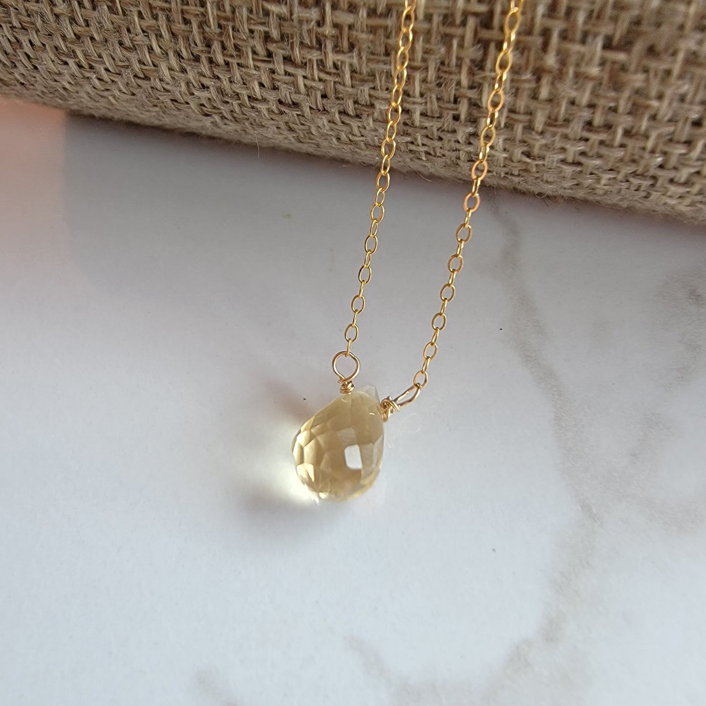 Floating Necklace Citrine Crystal Gemstone Minimalist Jewelry Handmade November Birthstone