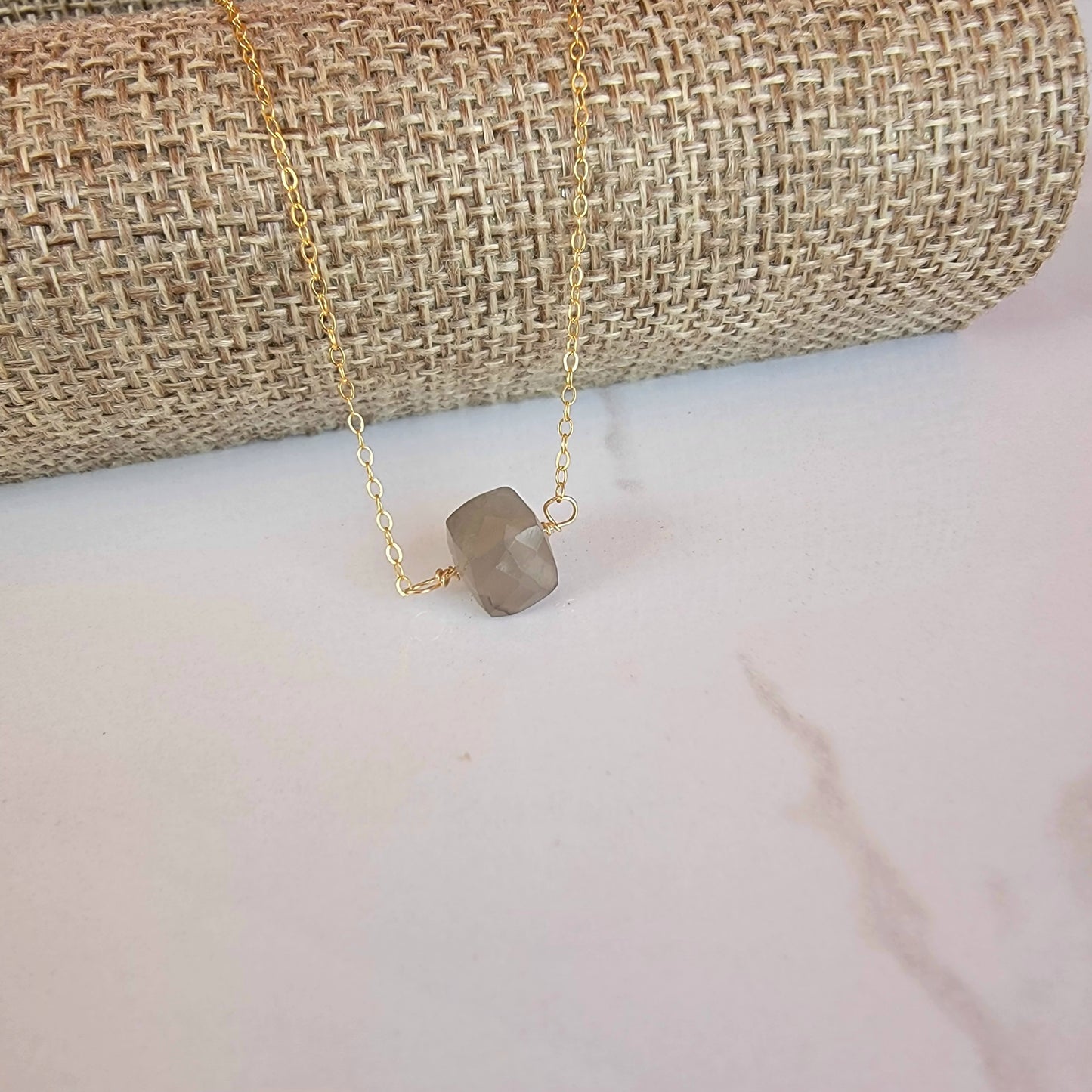 Gray Moonstone Floating Necklace Crystal Gemstone Gold Minimalist Jewelry Handmade June Birthstone