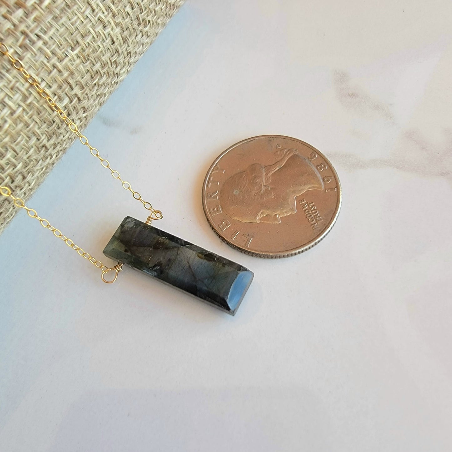 Labradorite Floating Necklace Bar Crystal Gemstone 14K Gold Filled Minimalist Jewelry Handmade