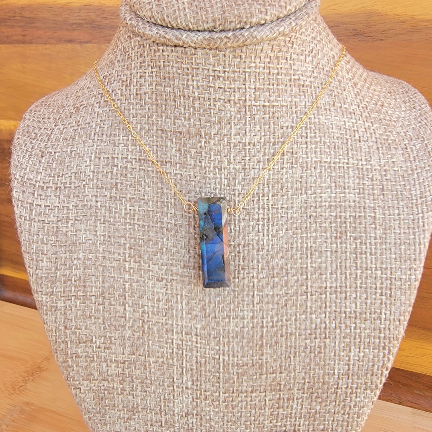 Labradorite Floating Necklace Bar Crystal Gemstone 14K Gold Filled Minimalist Jewelry Handmade