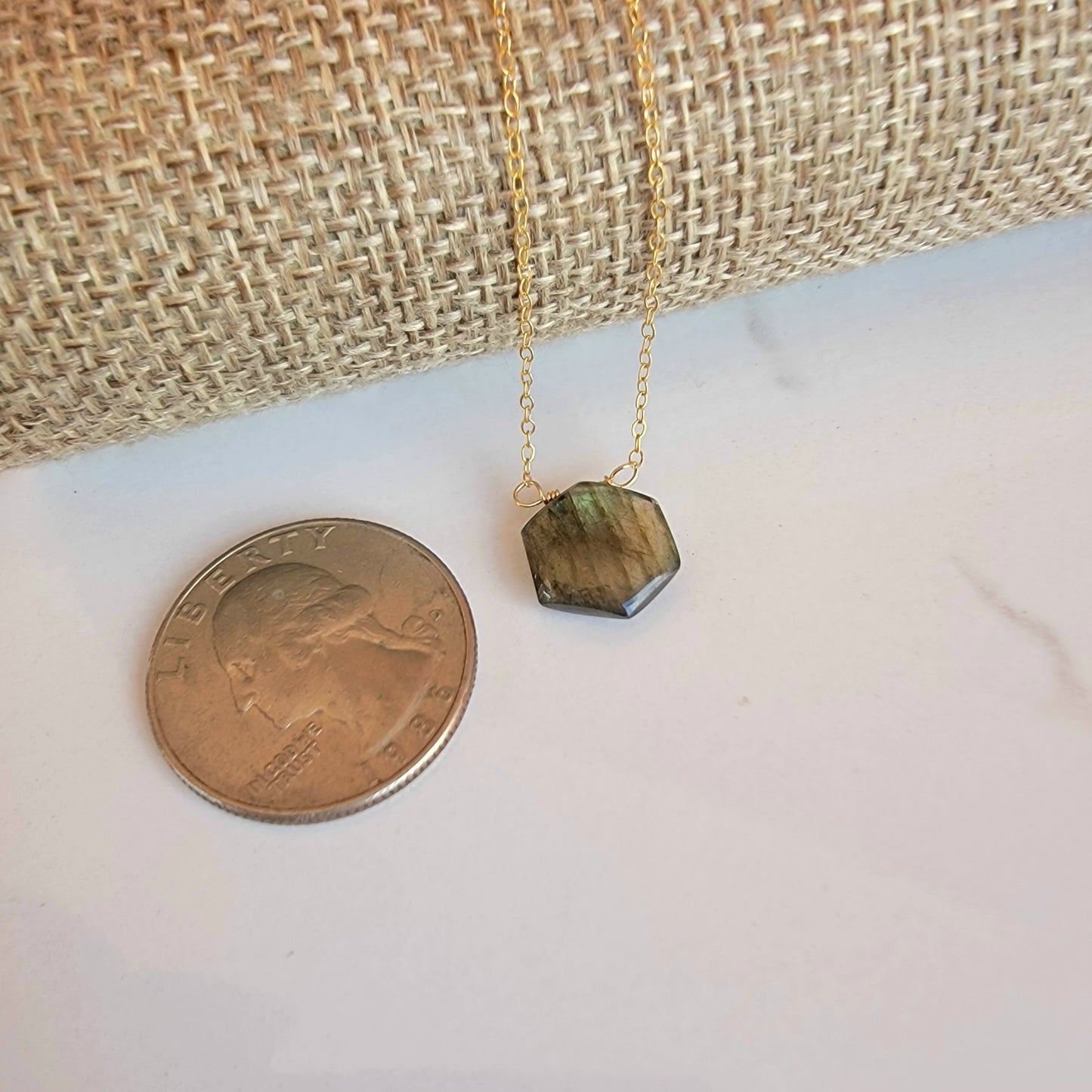 Labradorite Floating Necklace Crystal Gemstone 14K Gold Filled Minimalist Jewelry Handmade