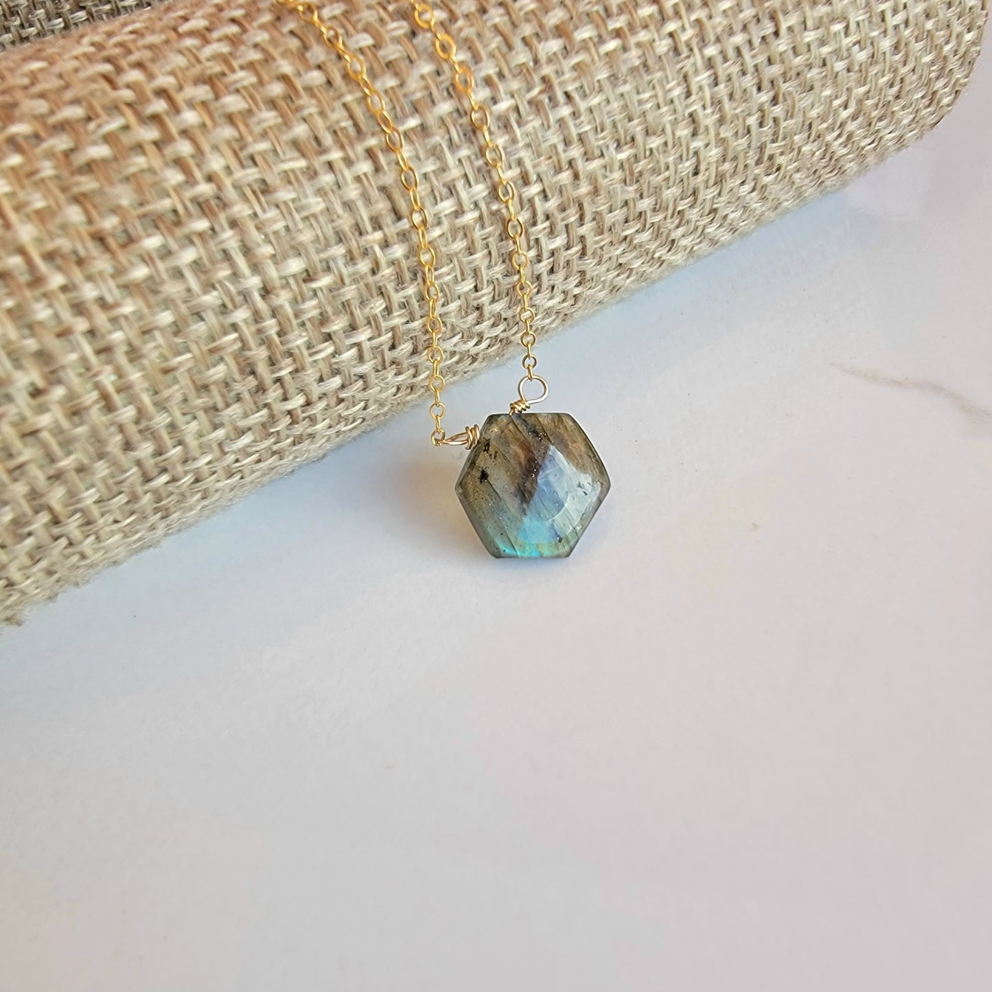 Labradorite Floating Necklace Crystal Gemstone 14K Gold Filled Minimalist Jewelry Handmade