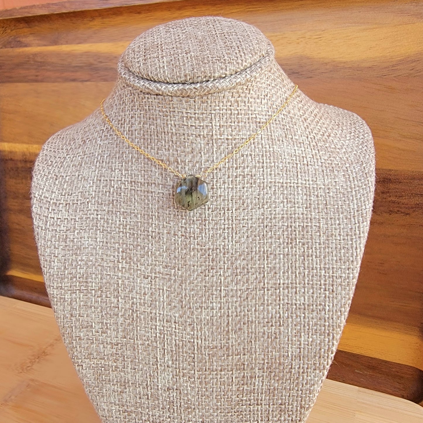 Labradorite Floating Necklace Crystal Gemstone 14K Gold Filled Minimalist Jewelry Handmade