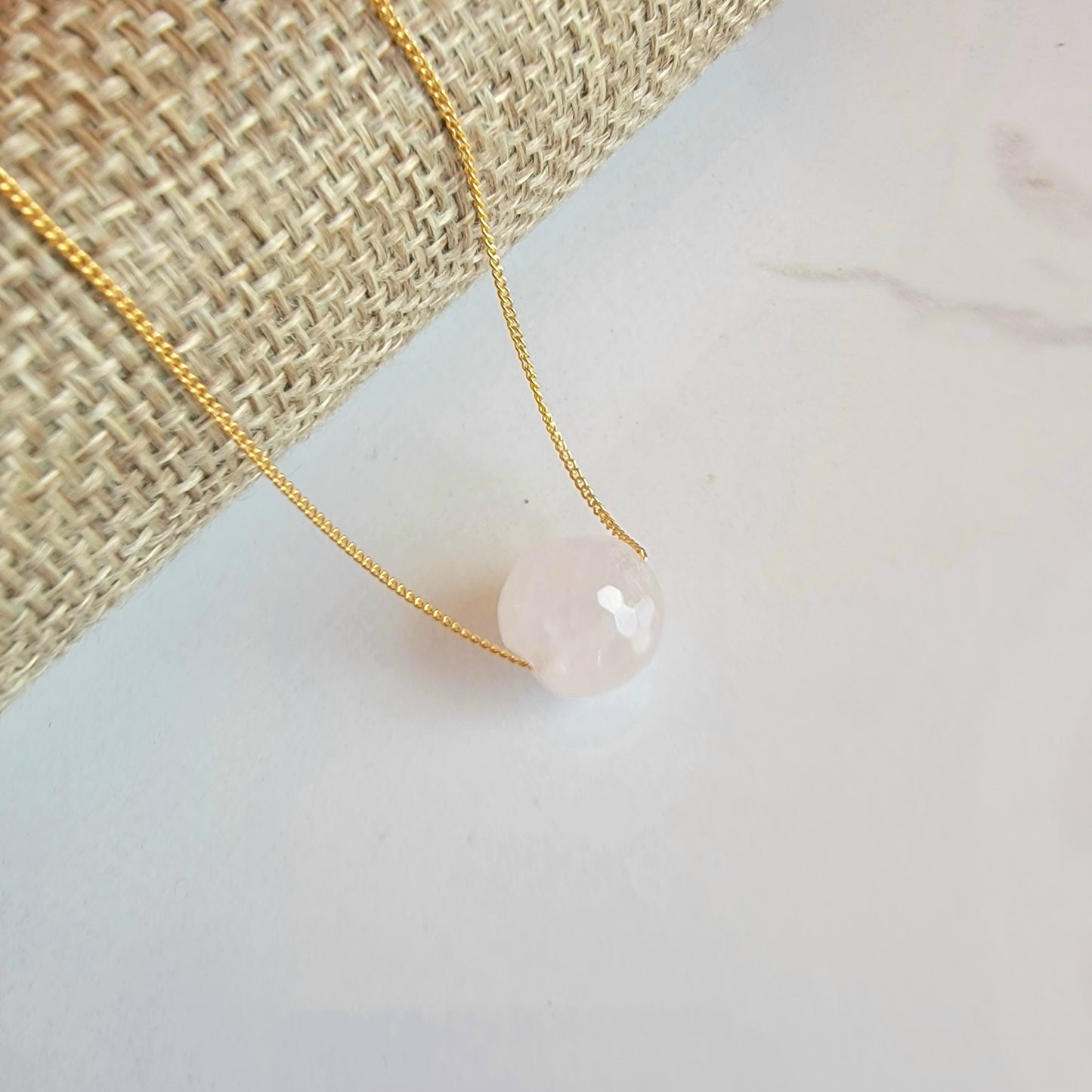 Rose Quartz Floating Necklace Crystal Gemstone  Minimalist Jewelry Handmade