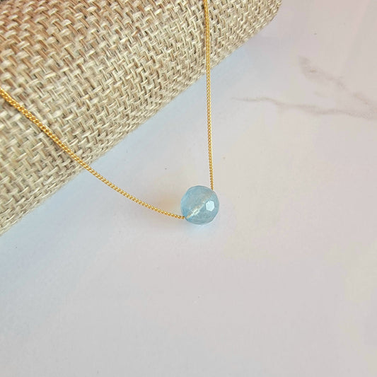 Aquamarine Floating Necklace Crystal Gemstone March Birthstone Minimalist Jewelry Handmade