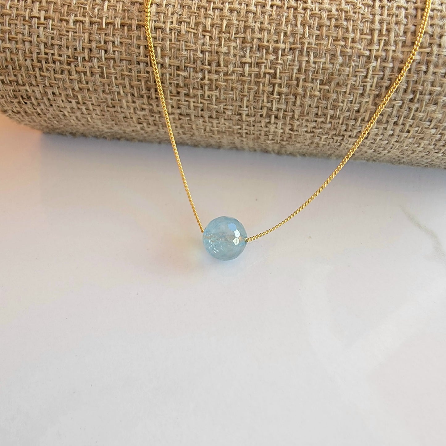 Aquamarine Floating Necklace Crystal Gemstone March Birthstone Minimalist Jewelry Handmade