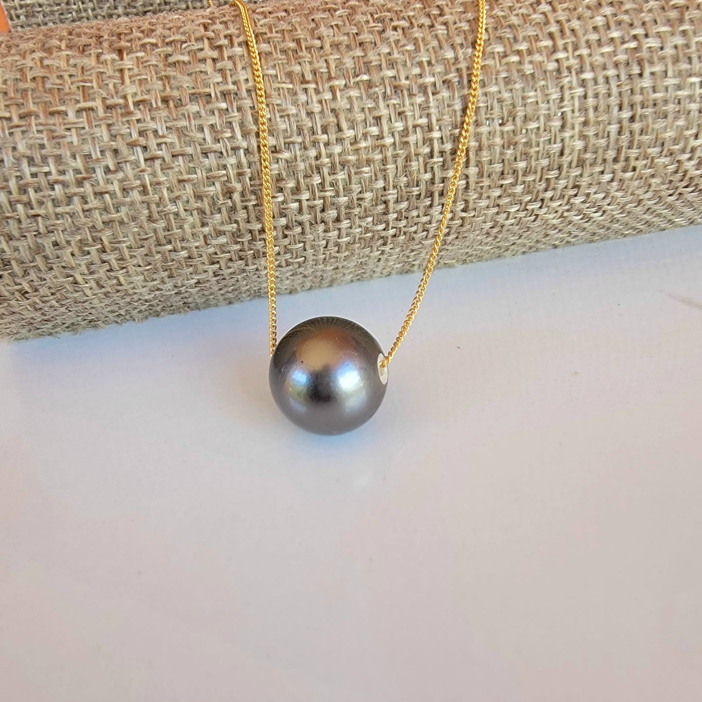 Swarovski Black Pearl Floating Necklace Crystal Gemstone  Minimalist Jewelry June Birthstone