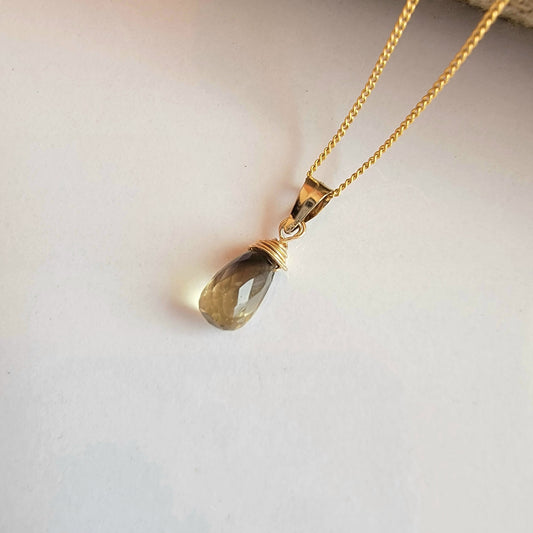 Bi Lemon Quartz Necklace 14K Gold Filled Handmade Drop Briolette Genuine Gemstone Gift for Her