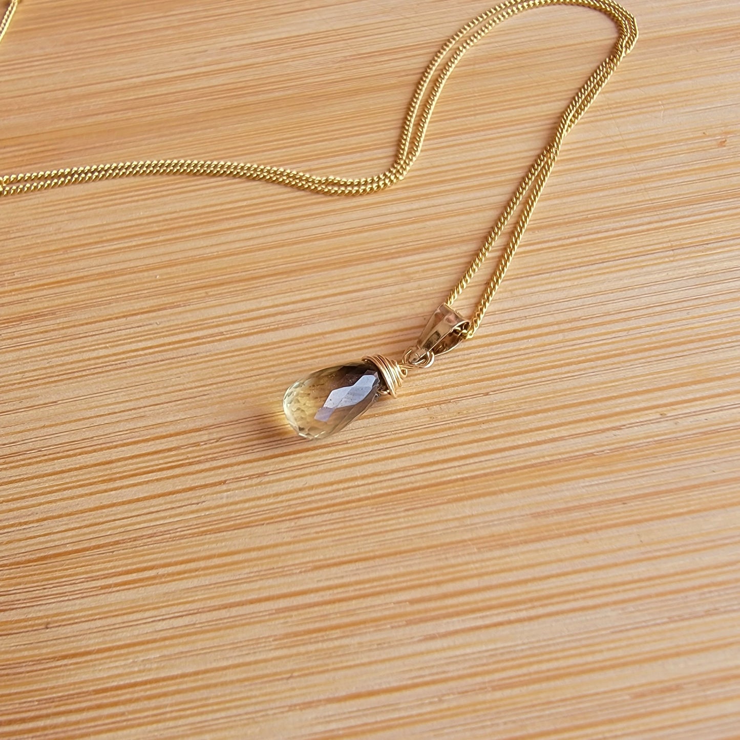 Bi Lemon Quartz Necklace 14K Gold Filled Handmade Drop Briolette Genuine Gemstone Gift for Her