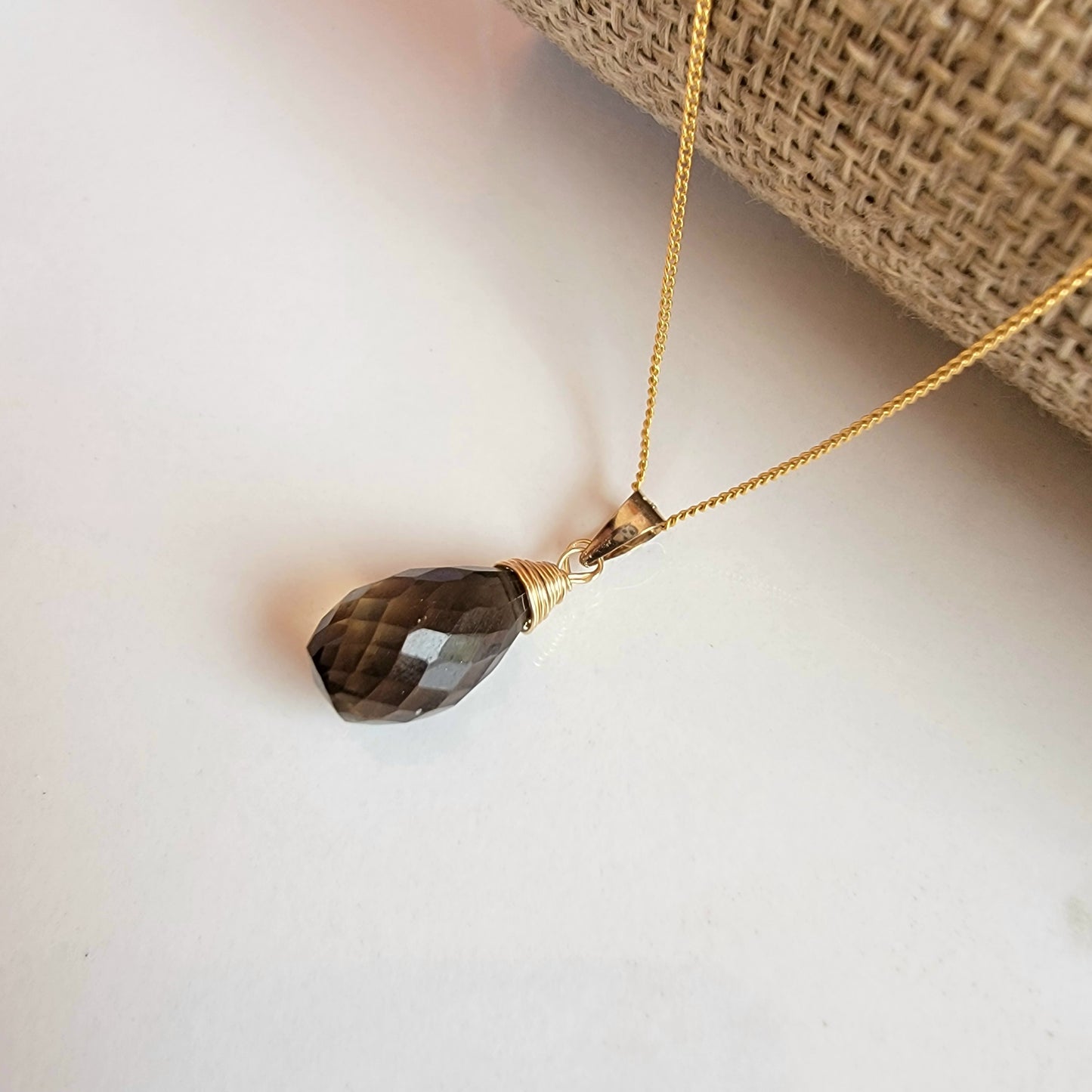 Smoky Quartz Necklace 14K Gold Filled Genuine Natural Briolette Gemstone Handmade Best Gift for her