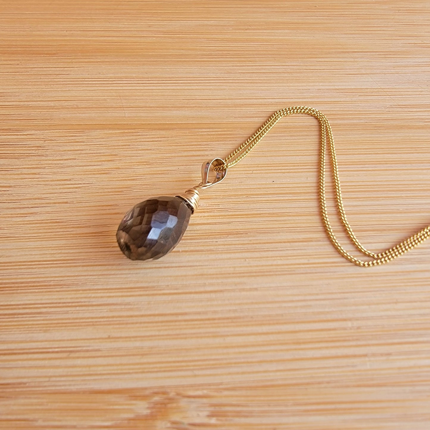 Smoky Quartz Necklace 14K Gold Filled Genuine Natural Briolette Gemstone Handmade Best Gift for her