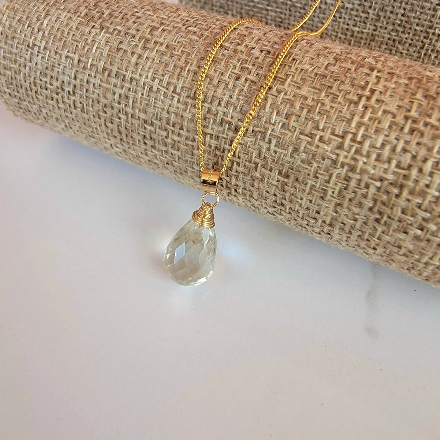 GREEN Amethyst Drop Necklace February Birthstone Gemstone 14K Gold Filled Handmade Briolette Prasiolite