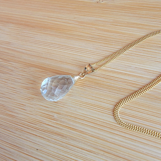 GREEN Amethyst Drop Necklace February Birthstone Gemstone 14K Gold Filled Handmade Briolette Prasiolite