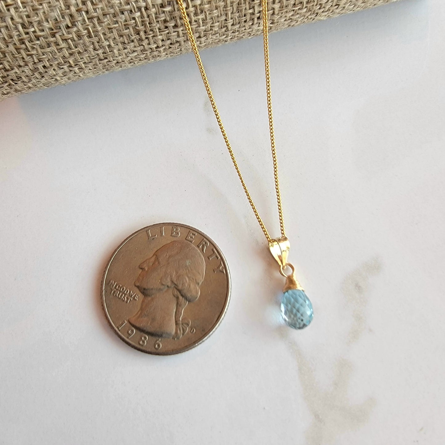 Swiss Blue Topaz Drop Necklace December Birthstone GENUINE Gemstone 14K Gold Filled Dainty Delicate Best Gift for Her