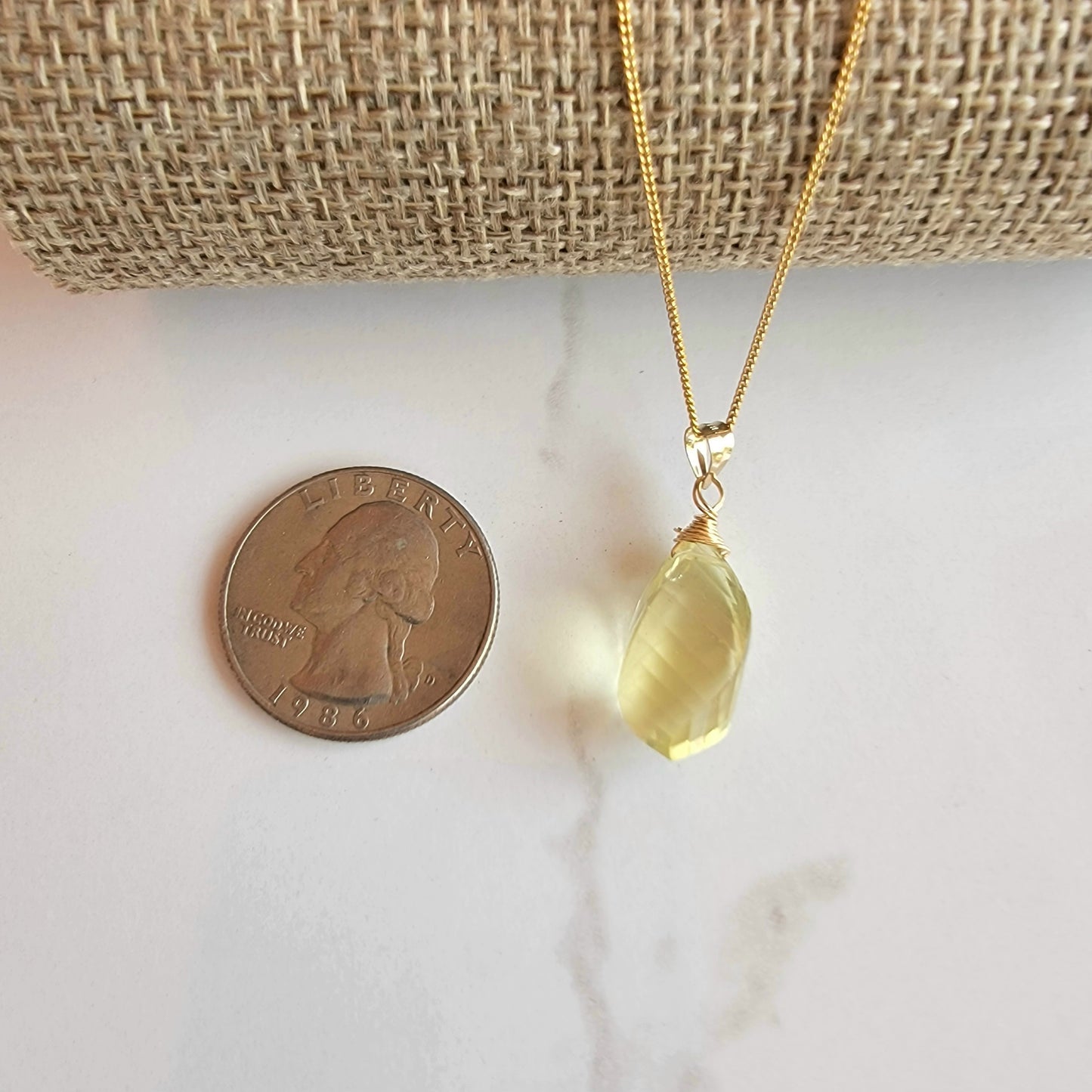 Lemon Quartz  Gemstone Drop Necklace 14K Gold Filled Genuine Handmade Spiral Briolette Crystal Best Gift ofr Her