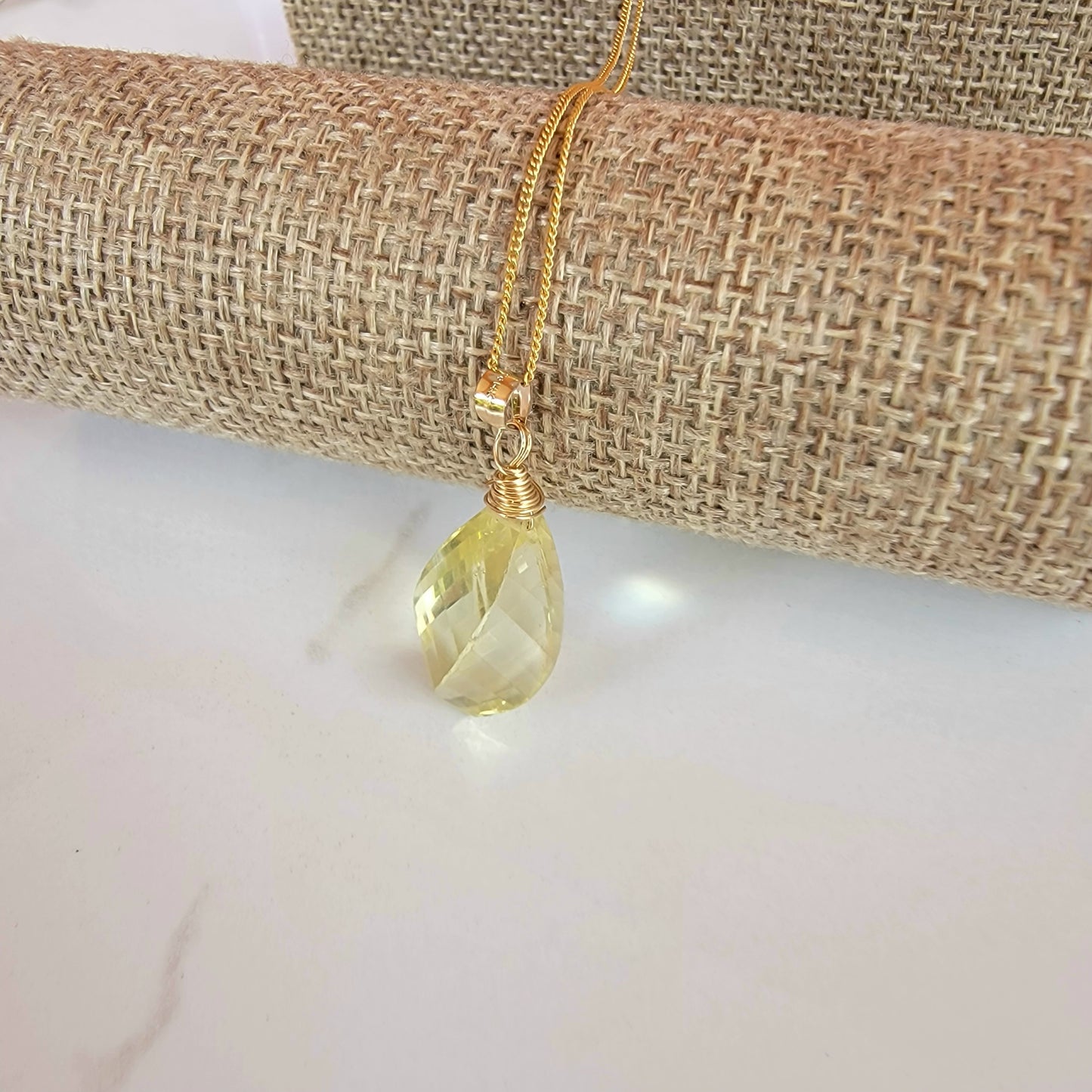 Lemon Quartz  Gemstone Drop Necklace 14K Gold Filled Genuine Handmade Spiral Briolette Crystal Best Gift ofr Her