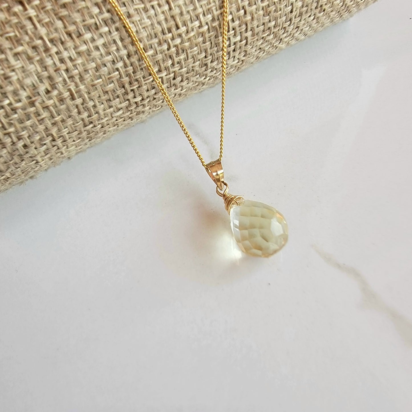 GENUINE Citrine Necklace November Birthstone Gemstone 14K Gold Briolette Handmade Best Gift for Her