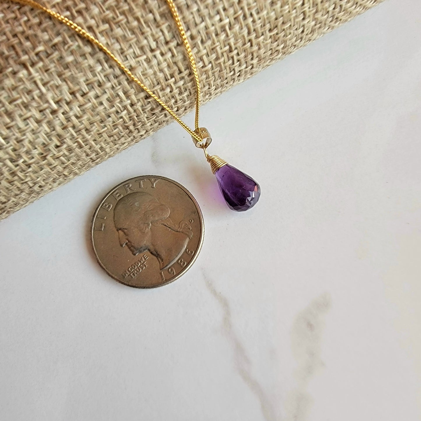 GENUINE Amethyst Necklace February Birthstone Gemstone  14K Gold Filled Handmade Briolette Best Gift for Her