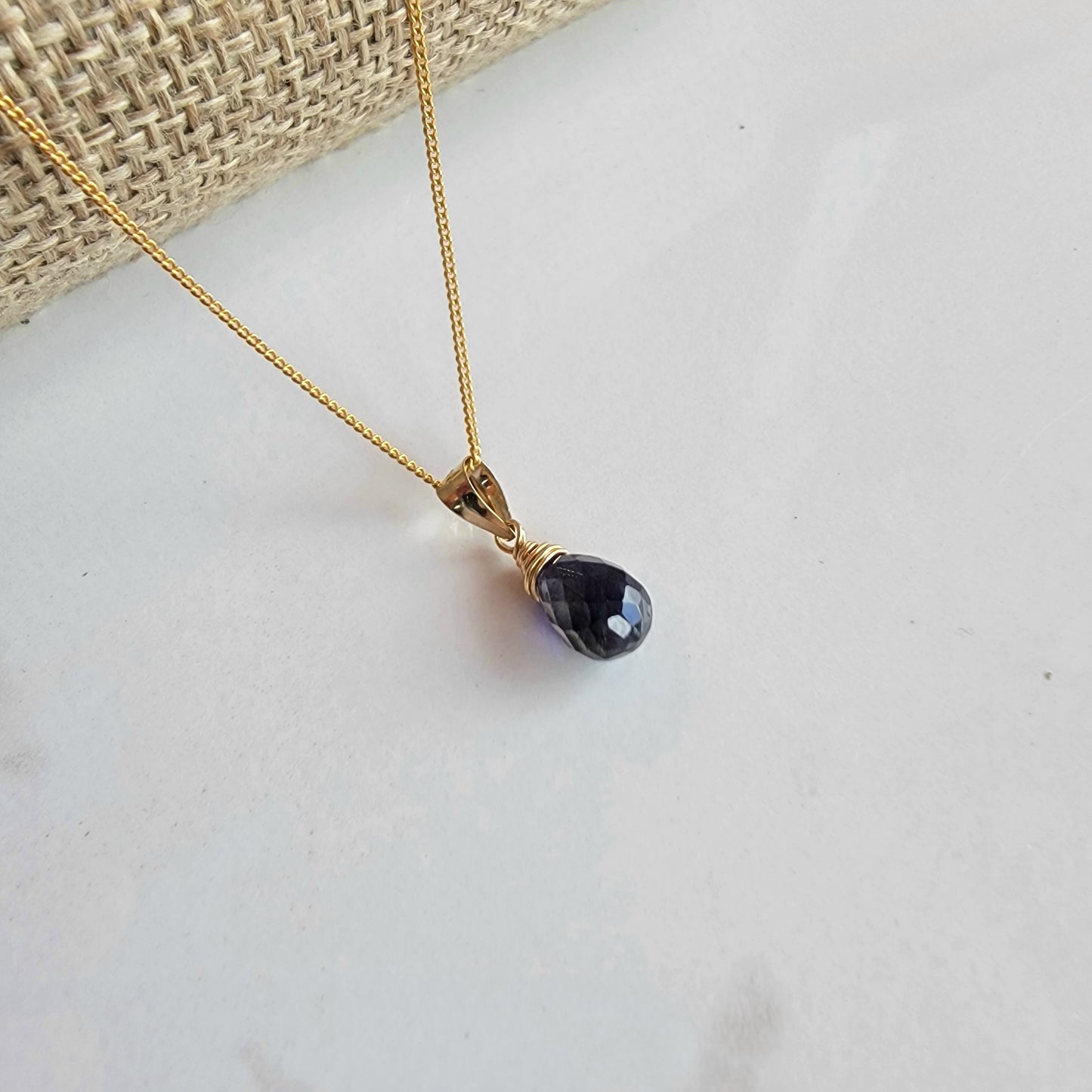 Iolite Necklace 14K Gold Filled Genuine Natural Gemstone Handmade Best Gift for Her Dainty Briolette