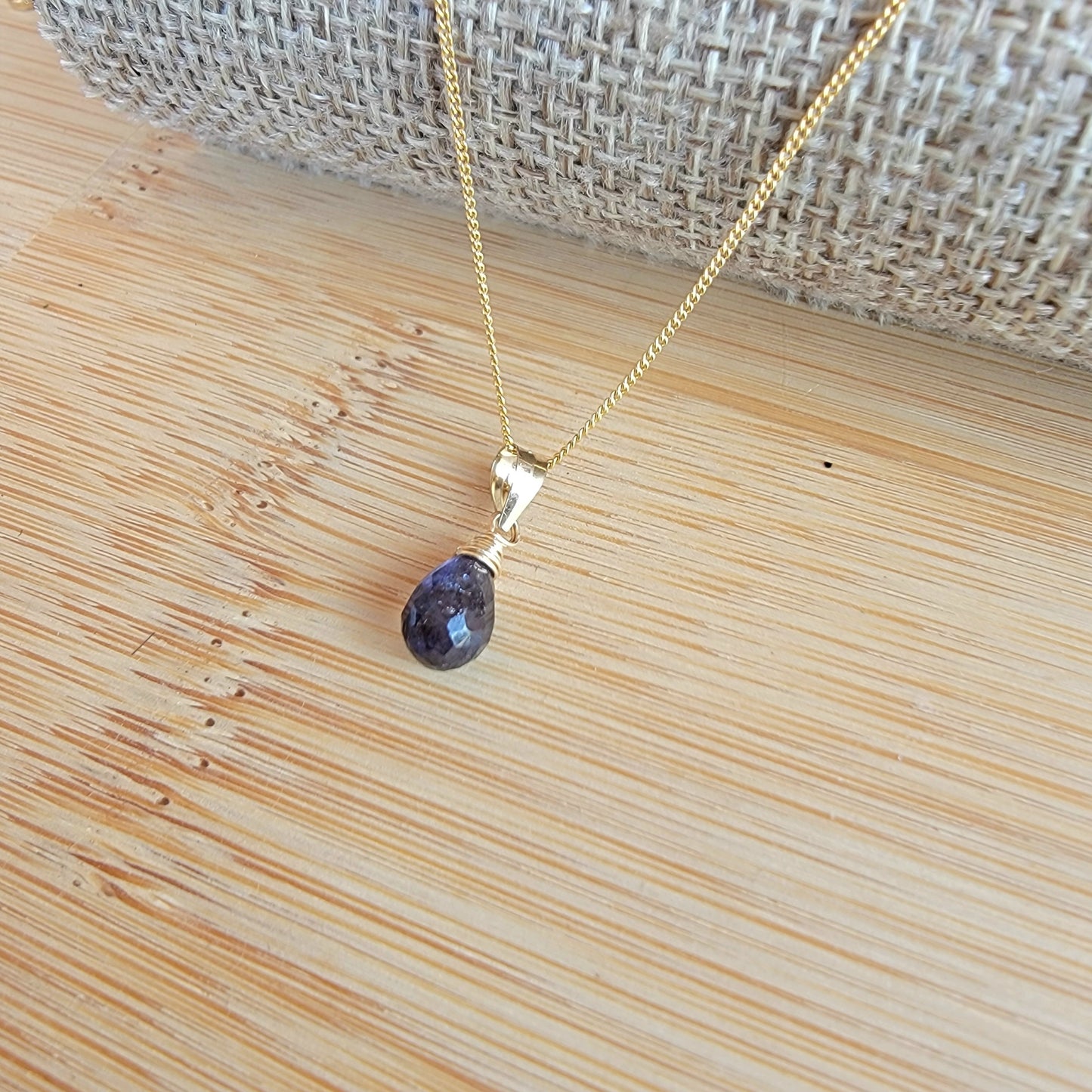 Iolite Necklace 14K Gold Filled Genuine Natural Gemstone Handmade Best Gift for Her Dainty Briolette